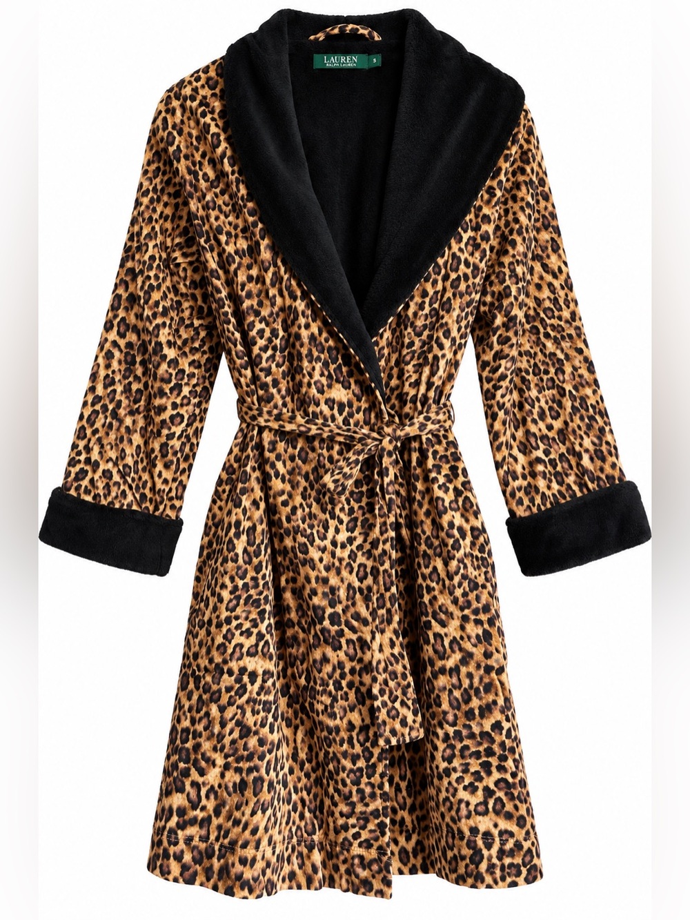 Lauren Ralph Lauren Leopard Print Plush Robe Belted Size S